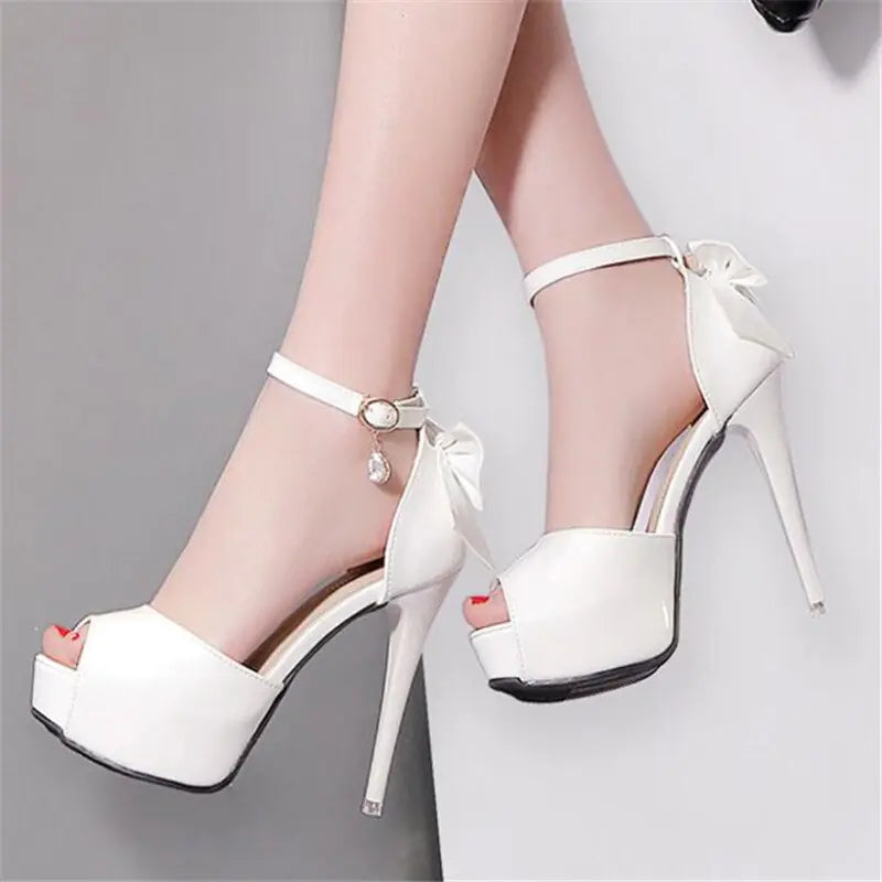 12CM Stiletto Heels with Bow and Open Toe Design KrazySales
