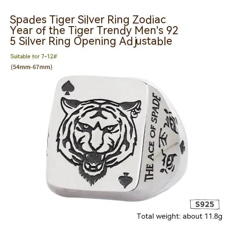 Trendy Silver Spade Ring - Chinese Zodiac Tiger Year KrazySales
