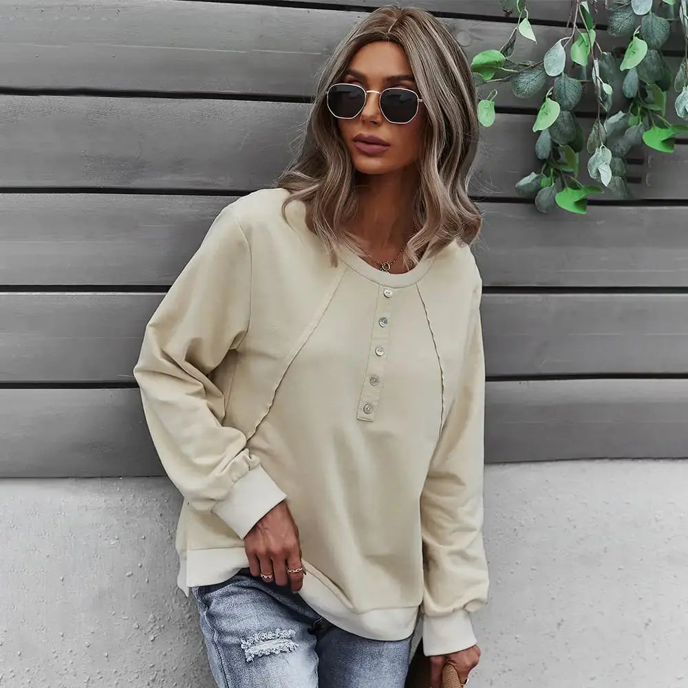 Trendy Women's Long-Sleeved Round Neck Pullover Sweater KrazySales