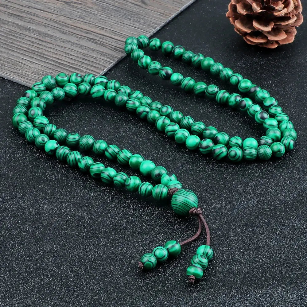 Men's Natural Stone Malachite 108 Beaded Necklace KrazySales