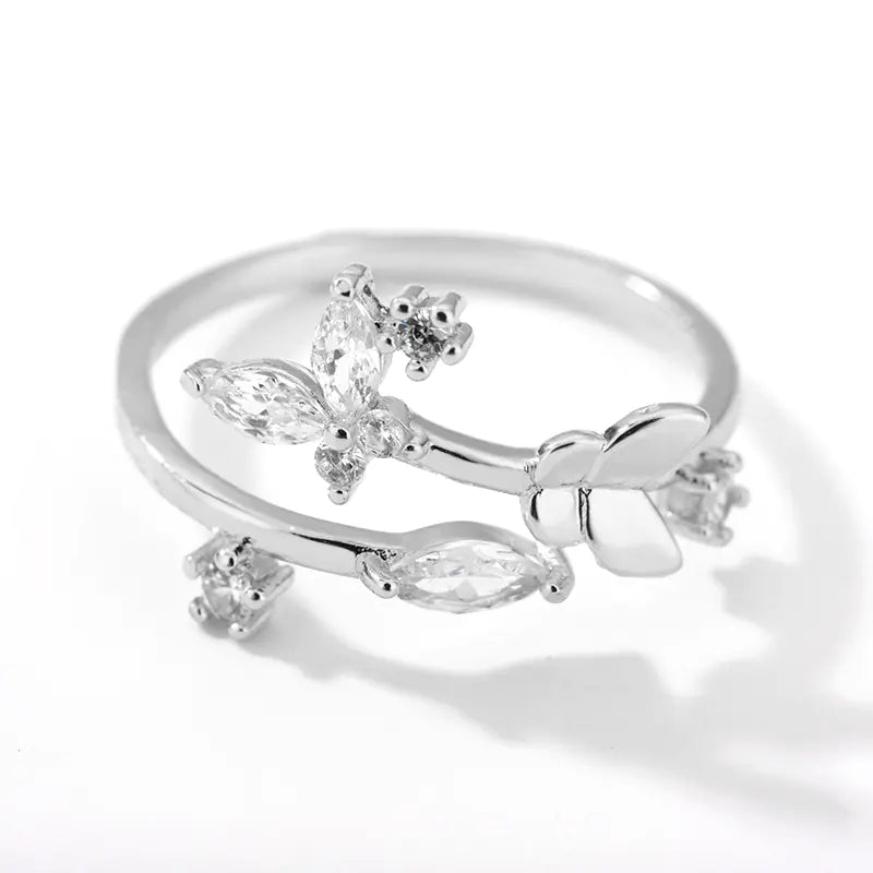 Fresh Flower Adjustable Zircon Ring for Women
